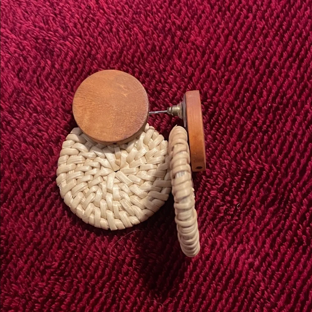 Wood and Woven Rattan Earrings